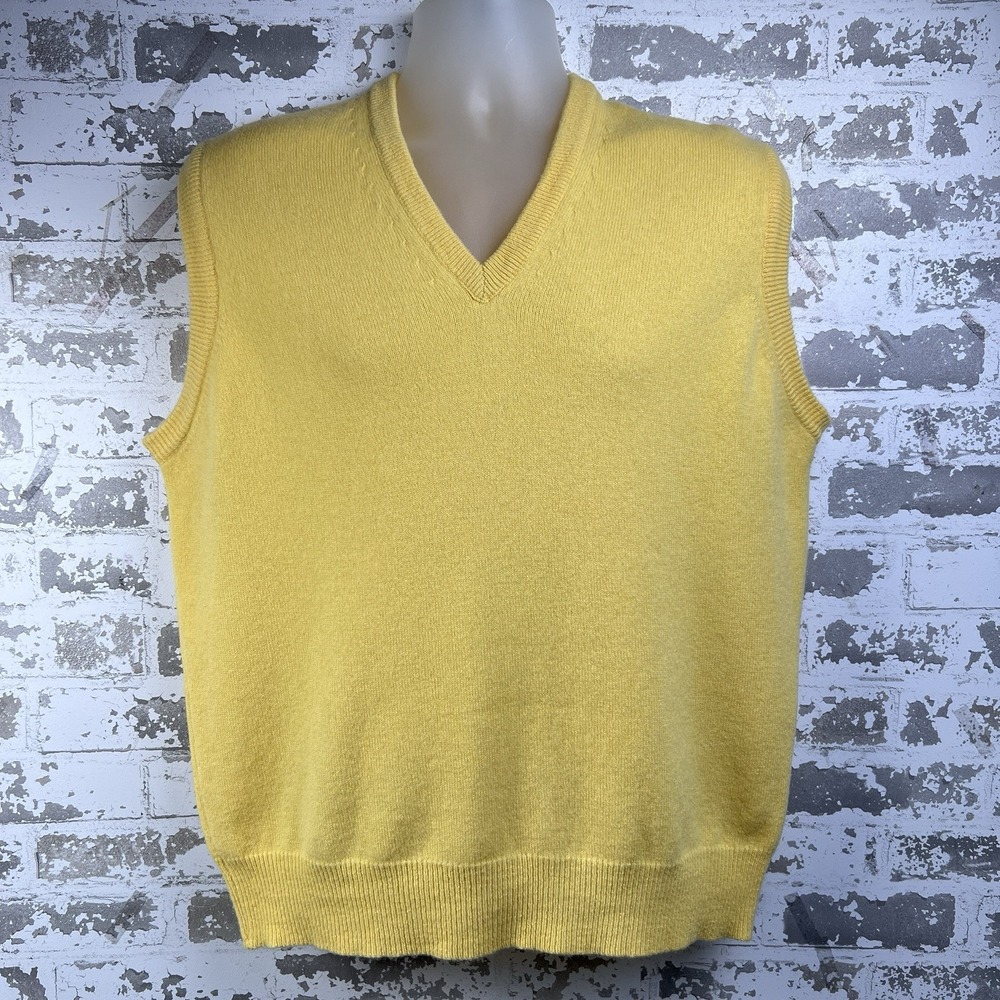 LL Bean Vtg XL Virgin Lambswool Sweater Vest Butter Yellow USA Preppy Grandpa